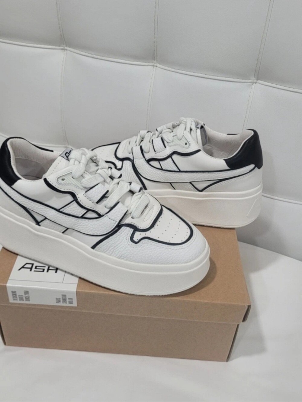 ASH White Leather Platform Sneaker with Black Trim